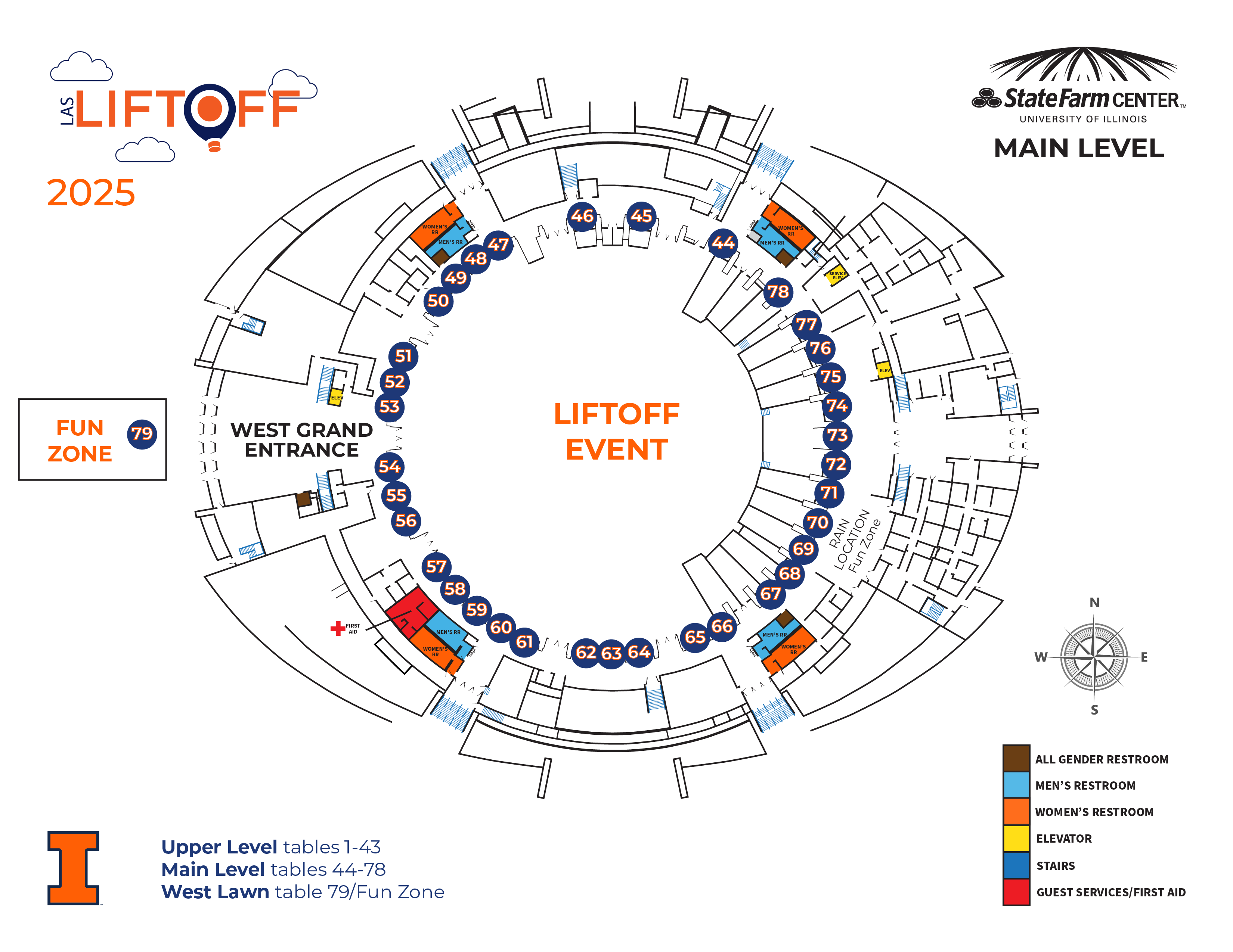 Map of the main level of State Farm center for LAS Liftoff