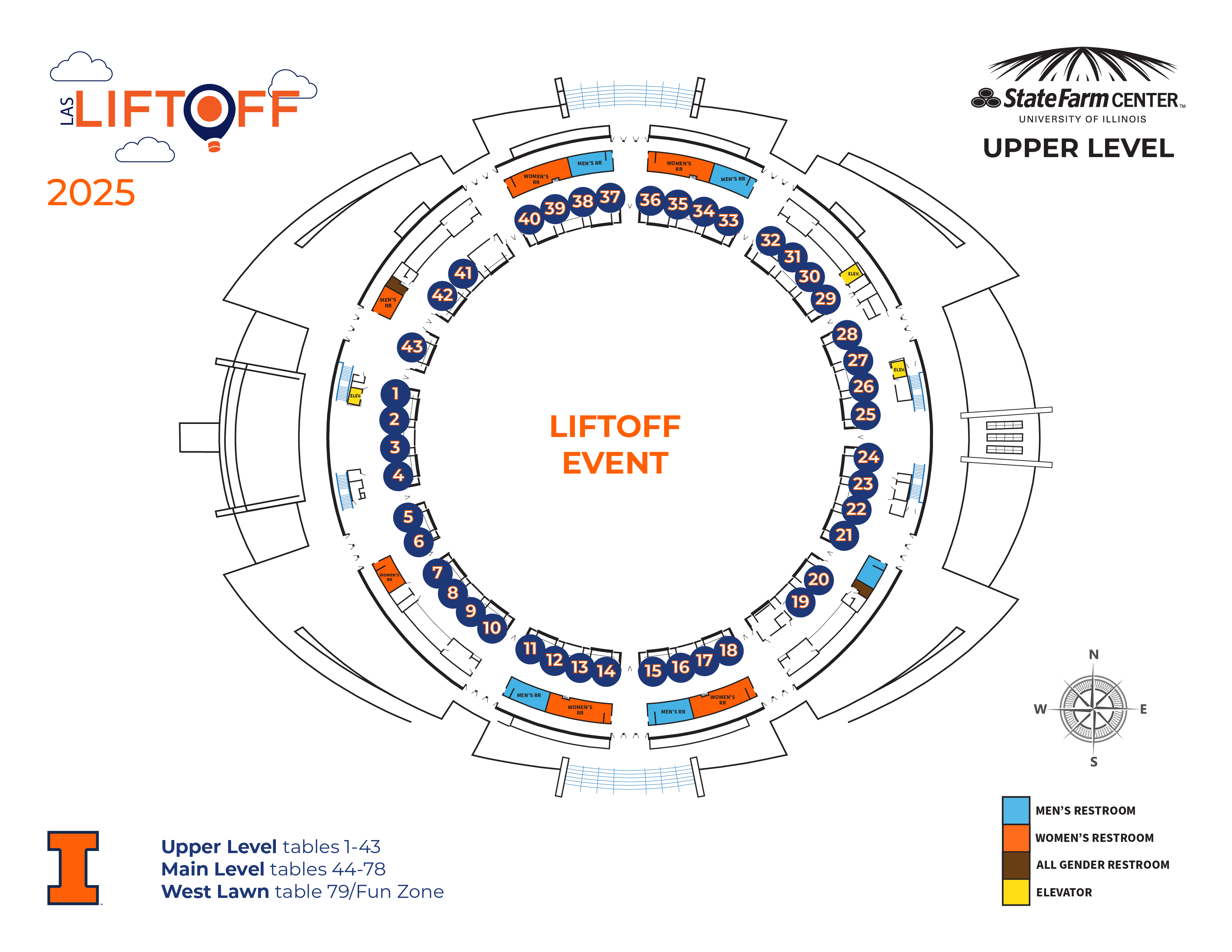 Map of the upper level of State Farm center for LAS Liftoff