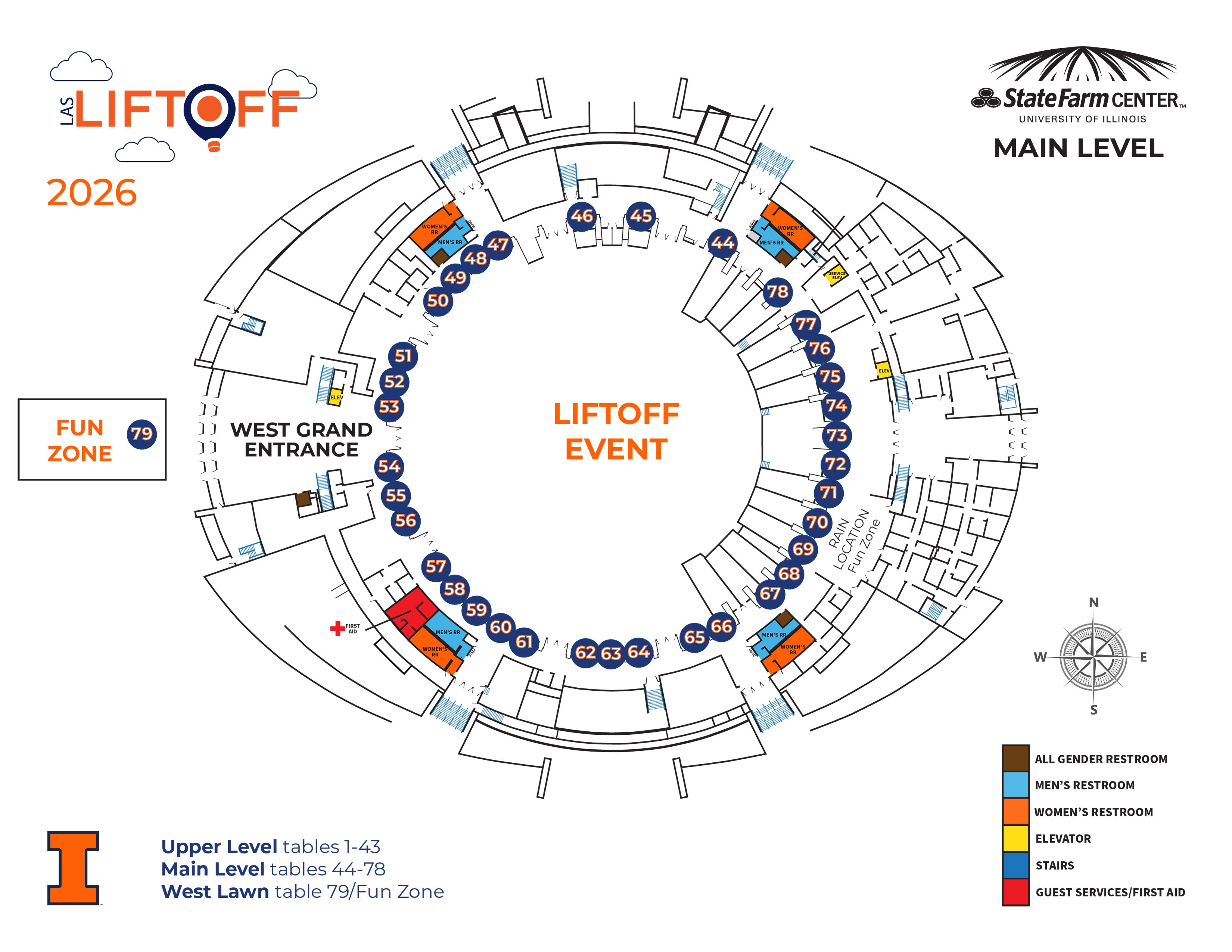Map of main level of State Farm Center. 