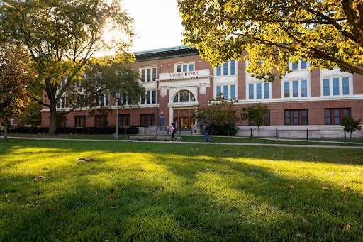 Exterior of Lincoln Hall on the Quad side. 