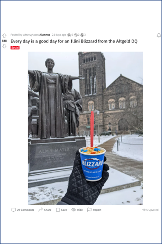 Reddit post advertising Illini Blizzards