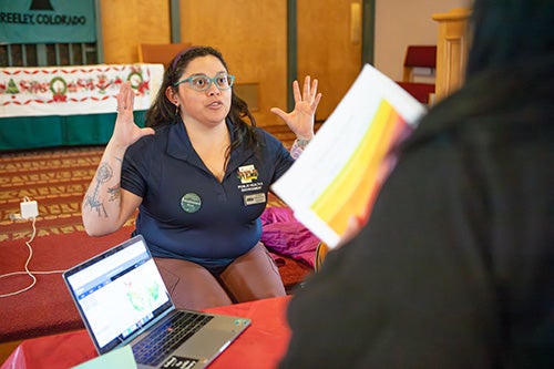 Annareli Morales speaks at a health fair