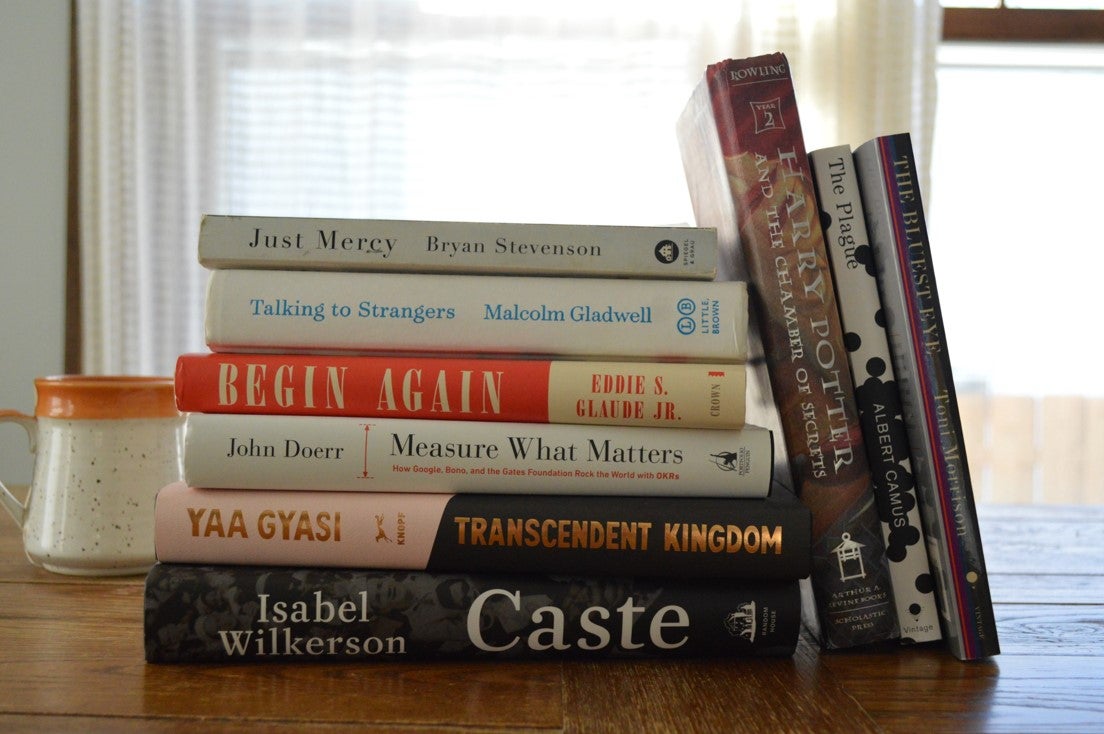 Stack of books on a table