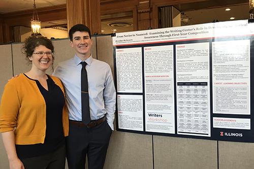 Brendan McGovern poses for a photo with professor Carolyn Wisniewski at the Undergraduate Research Symposium in April 2019.