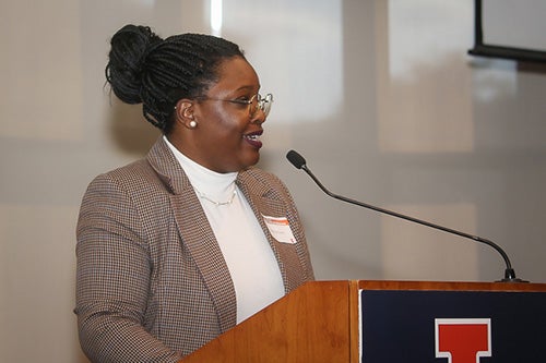 Maria Smith speaking at ceremony