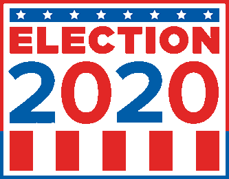 Text that reads "Election 2020," as it shifts in colors between blue, red, and orange.