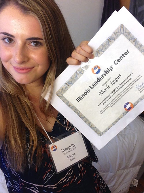 Nicole Rogus holds a certificate from the Illinois Leadership Center