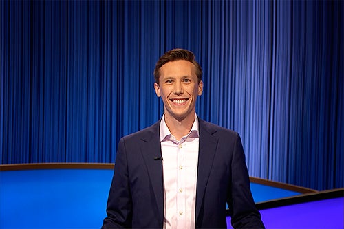 Eric Ahasic on the set of Jeopardy!