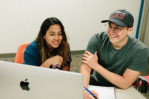 Students looking at a screen