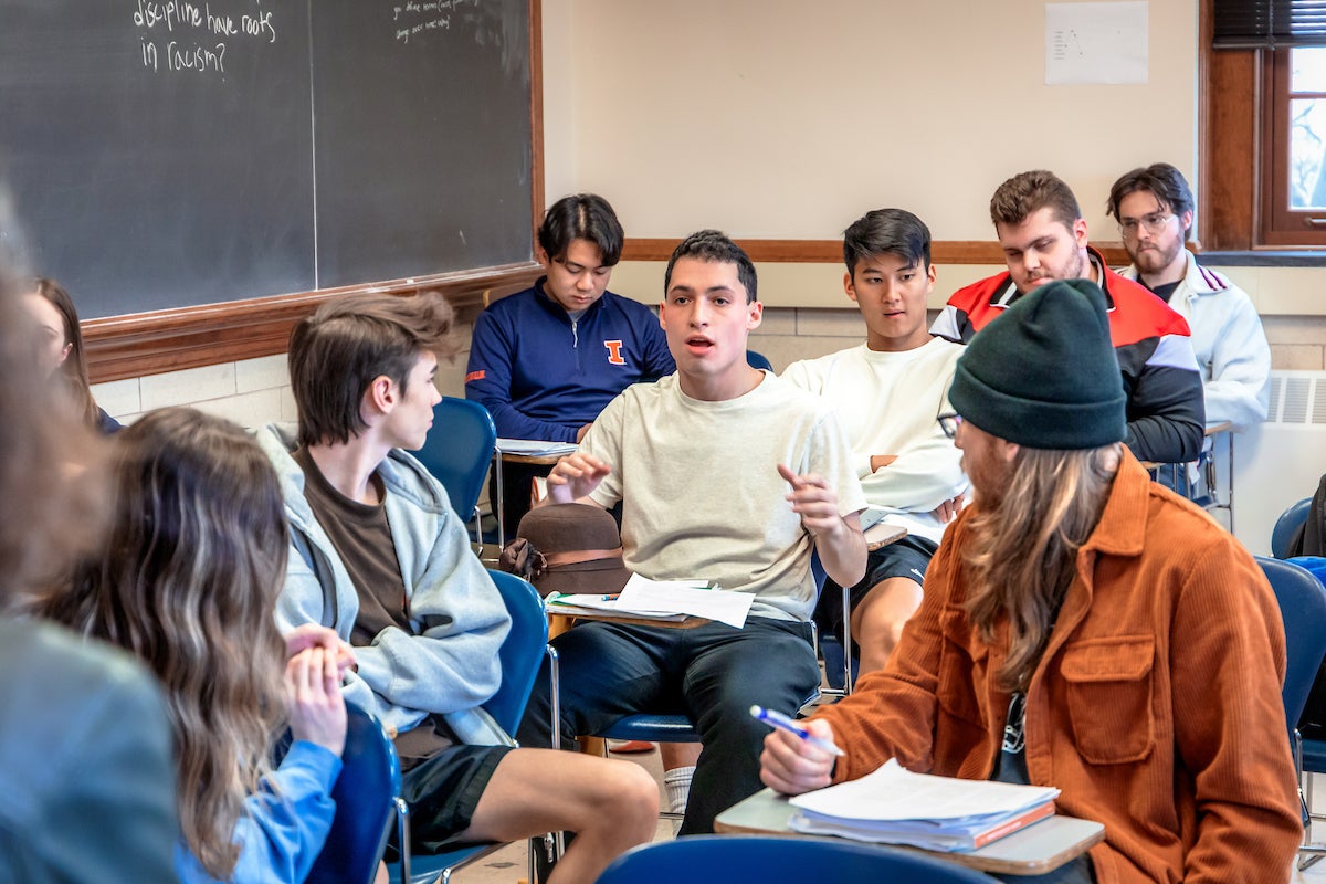 Students discussing in a classroom