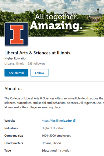 A screenshot of the College of LAS LinkedIn page