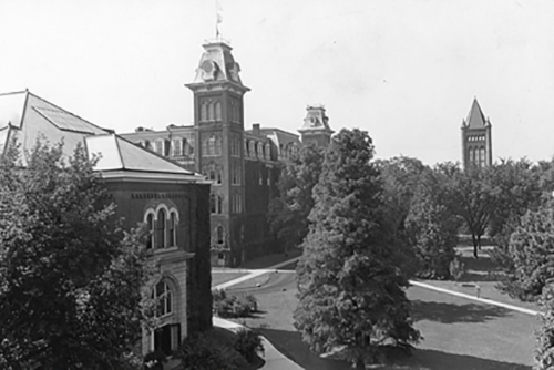 Law Building (now Harker Hall), University Hall (no longer), and Library Building (now Altgeld Hall) 