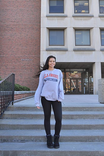 Ariana Daneshbodi stands in front of the Psychology Building