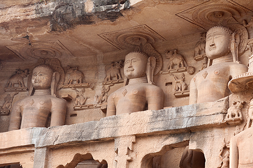 Ancient Jain statues carved out of rock found in Gwalior, Madhya Pradesh, India.