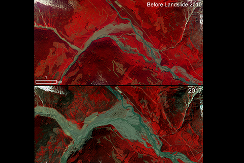 Satellite image of landslides