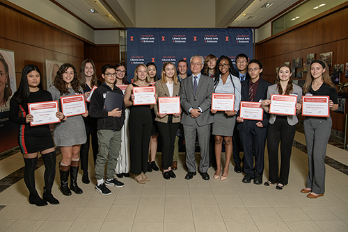 Scholarship recipients and Dean Feng Sheng Hu