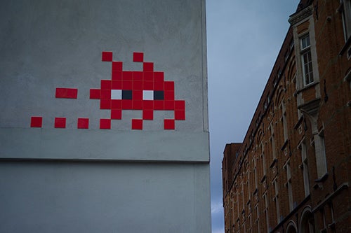 Space invader art on wall