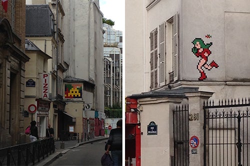 Space invader art on walls