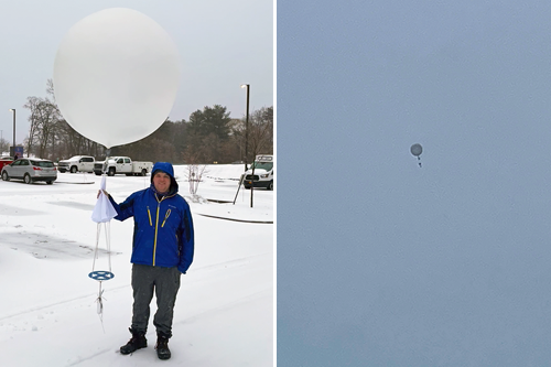 Troy Zaremba launches a weather balloon