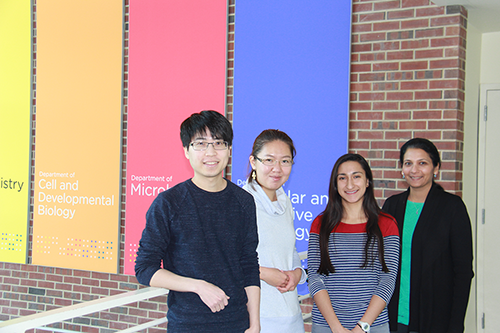 From left: Graduate students Yo-Chuen Lin and Rosaline Hsu, Mariam Komal Harif, and professor Supriya Prasanth. 