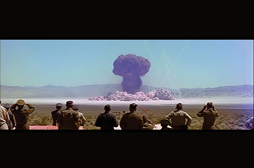 Nuclear test in the Nevada desert in the 1950s