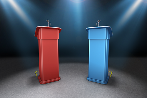 Stock image of debate podiums