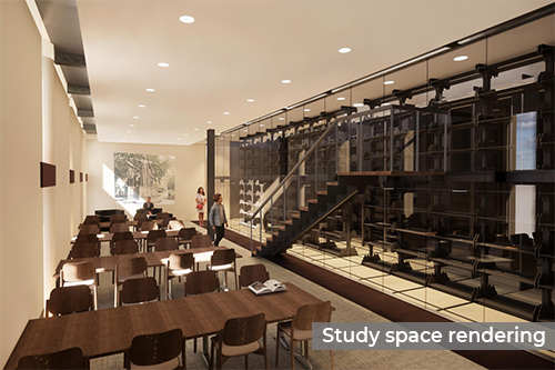 A rendering of a study space in Altgeld Hall