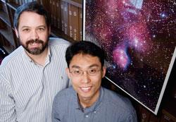 Astronomy professor Leslie Looney, left, and graduate student Woojin Kwon have found the first clear evidence for a cradle in space where planets and moons form. (Photo by L.Brian Stauffer.)