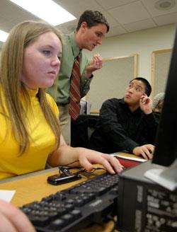 Students in Eric Snodgrass's atmospheric sciences classes presented their findings to the public using weather images, microphones, and audio editing software.