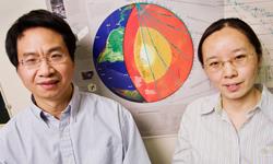 Geologist Xiaodong Song, left, and postdoctoral research associate Xinlei Sun painstakingly probed the shape of Earth's core to confirm the discovery of Earth's inner, innermost core, and have created a 3D model that describes the seismic anisotropy and texturing of iron crystals within the inner core.
