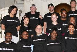 Many faculty and students in the newly christened Department of Communication celebrated the long-awaited name change by wearing Speechless?