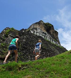Students visit Xunantunich (shoo-NAHN-too-nich), a Maya archaeological site in western Belize. (Photo by Susie Wachowski.)