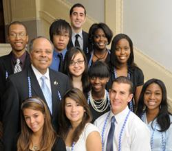 Inaugural class inducted into Chi Alpha Epsilon, a new honor society implemented by the LAS Access and Achievement Program, with the society's founder, Dr. Elbert Saddler.