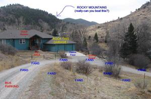 Along with a photo of their garage, Feldman and Gordon's winning submission conveyed in under 25 words: 'The Rocky Mountains. Fabulous views. Fresh mountain air. Amazing acoustics. Homemade snacks for the band and crew.'