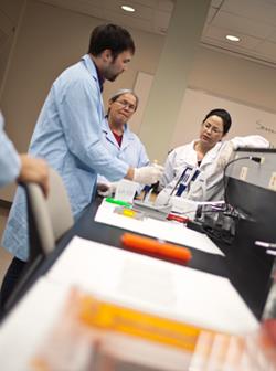 The U of I hosted a week-long internship for Native Americans this summer exposing participants from indigenous communities to a mix of lab experience and discussions on the cultural, legal, ethical, and scientific issues in genomics research. (Photo by Kathryn Coulter)