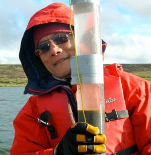 University of Illinois plant biology and geology professor Feng Sheng Hu collected core samples from Alaskan lakes. The abundance and diversity of midges buried in sediments offer a reliable record of temperature fluctuations over time. (Photo courtesy of Feng Sheng Hu)