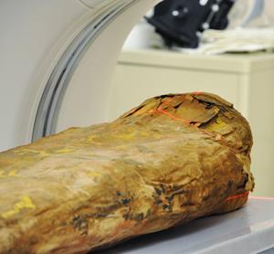 Medical experts and researchers presented new findings on the Spurlock Museum mummy, a child from a wealthy family in the Roman period of ancient Egypt, at a symposium in November. (Photo by Melissa Sotelo)