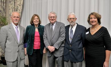 The 2012 LAS Alumni Achievement Award and Quadrangle Award winners attended a college reception in their honor. Pictured are Karl Niklas, Jane Phillips Donaldson, David Schmidly, and Roscoe Jackson II with LAS Dean Ruth Watkins.