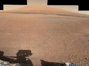 A photo taken by the Curiosity rover of Mount Sharp on Mars. (Image courtesy of NASA)