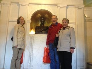 The Klaus family has a long history in Lincoln Hall. Carrie Klaus (left), with her father, Terry Ridgely Klaus, and her mother, Mary Margaret Klaus, pose near the bust of Lincoln during Homecoming 2012 at the Lincoln Hall Open House.