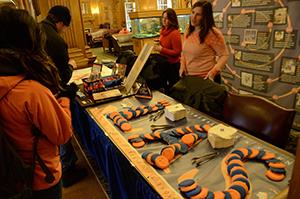 LAS students who visited the college's booth during I Love Illinois Week got free cookies, LAS keychains, bookmarks, and magnets; entered a raffle; and signed a commemorative board that is now on display in Lincoln Hall's cafe. (Photo by LAS student photographer Jongbum Kwon.)