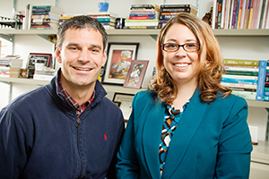 Nicole LaVoie (right), a doctoral student in communication, was the lead author of the study. Brian Quick, a professor of communication who specializes in health communication, was one of three co-authors. (Photo by L. Brian Stauffer.)