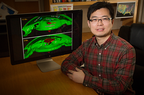 Geology professor Lijun Liu used computer simulations to study the origins of the Yellowstone supervolcano. (Photo by L. Brian Stauffer.)
