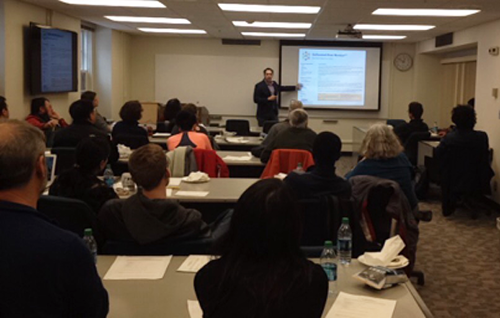 Professors and teaching assistants learn about the benefits of peer evaluation during a recent meeting of the LAS Teaching Academy.