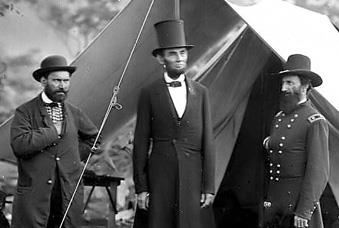 Allan Pinkerton, Abraham Lincoln, and Major General John A. McClernand at the battlefield of Antietam, October 3, 1862.
