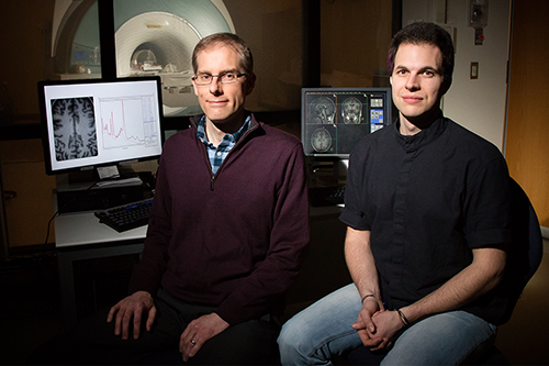University of Illinois research scientist Ryan Larsen and graduate student Aki Nikolaidis (pictured here) along with Arthur Kramer, psychology professor and Beckman Institute director, found a link between brain metabolism and fluid intelligence. (Photo by L. Brian Stauffer.)