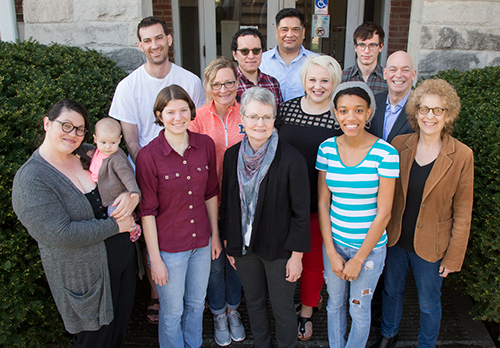 The Education Justice Project, which seeks to bring U. of I. and community expertise together in order to build a college-in-prison model, was honored with the Chancellor’s Award for Excellence in Public Engagement. Some team members involved in the project: Front row, from left, Katie Fizdale, a member of the advisory council for the Education Justice Project; Claudia Lutz, a senior science writer and outreach specialist, Carl R. Woese Institute for Genomic Biology; Joan Huber, a visiting program coordinator, plant biology; Brianna Williams, a graduate student in social work; Lisa Chason, a graduate student in educational policy studies. Second row, from left: Bill Sullivan, a professor and the head of landscape architecture; Jamie Hines, the operations manager, Education Justice Project; Holly Clingan, the associate director of principal gifts, U. of I. Foundation; Lance Pittman, a PhD student in curriculum and instruction. Back row, from left: Alfredo Sanchez, a PhD candidate