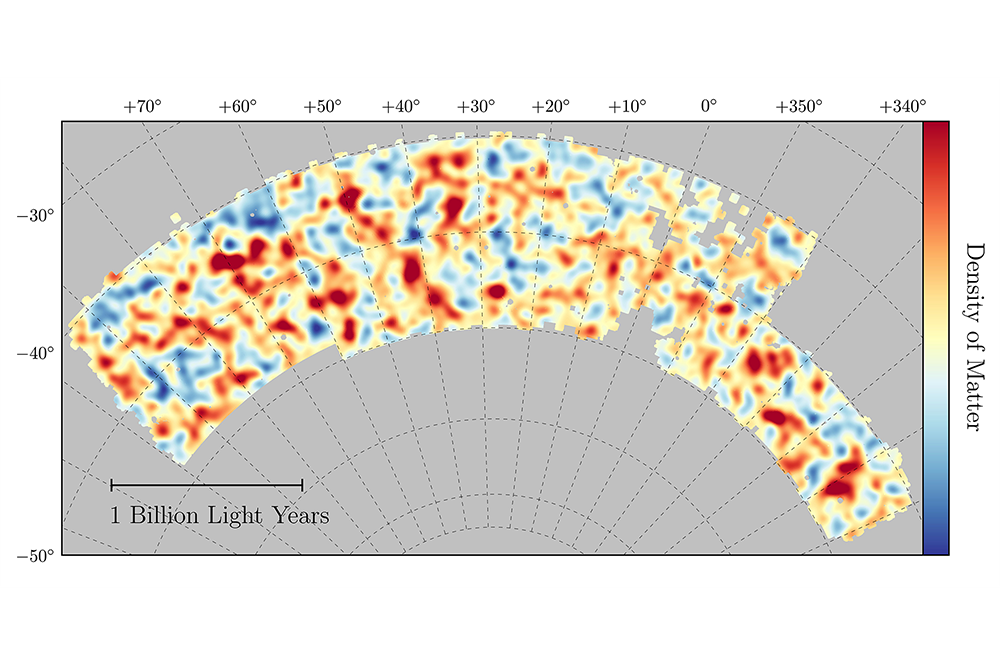 Dark Energy Survey mapping of dark matter in our universe. (image courtesy of Dark Energy Survey)