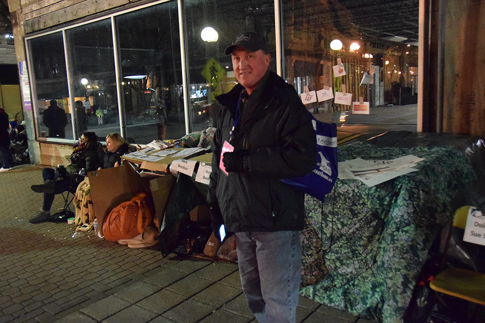 Jeff Christensen participates in One Winter Night, to raise awareness of homelessness. (Photo courtesy of John Christensen.) 