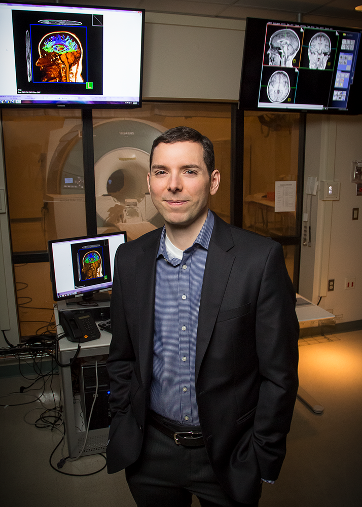 Barbey poses in the Biomedical Imaging Center at the Beckman Institute for Advanced Science and Technology. (Photo by L. Brian Stauffer.) 